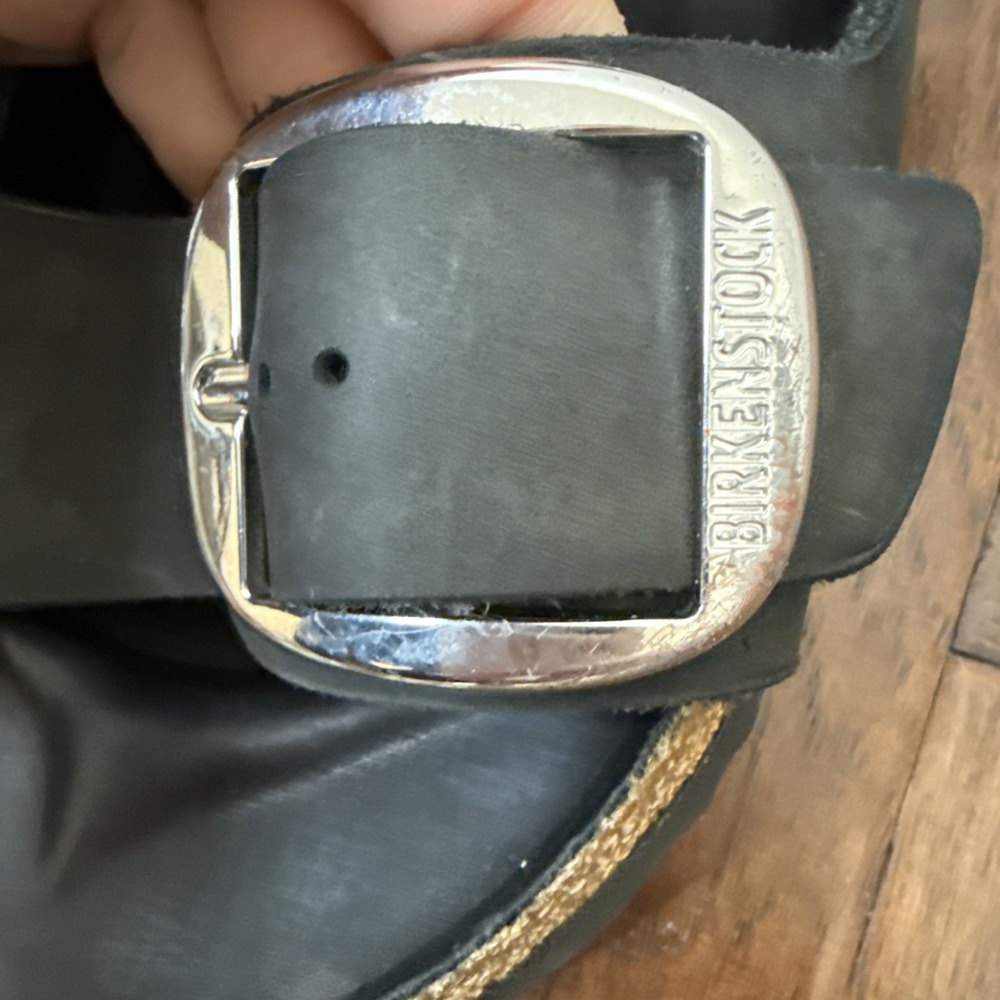Birkenstock Arizona Big Buckle Sandal Womens US 10 41 Black Silver Oiled Leather - Picture 4 of 10